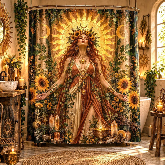 Sun Shower Curtain - Litha Sunflower Goddess Pagan Decor