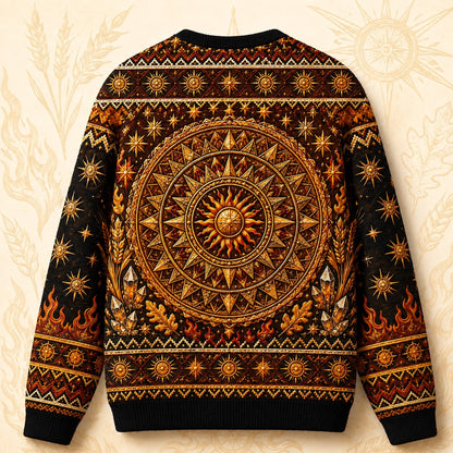 Sun Wheel Sweater Gold Mandala Litha Solstice Fire Knit back view