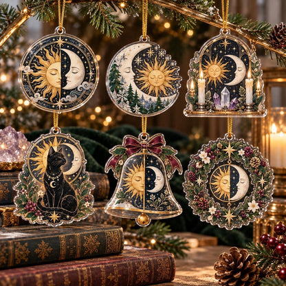 Sun and Moon Celestial Acrylic Ornament Set – Solstice Yule Decor – set of 6, another view