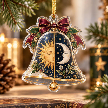 Sun and Moon Celestial Acrylic Ornament Set – Solstice Yule Decor – Sun Moon Bell ornament