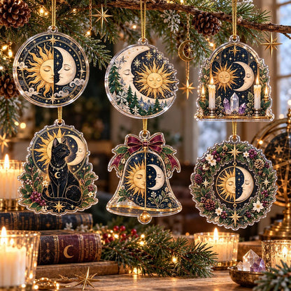 Sun and Moon Celestial Acrylic Ornament Set – Solstice Yule Decor – set of 6, another view
