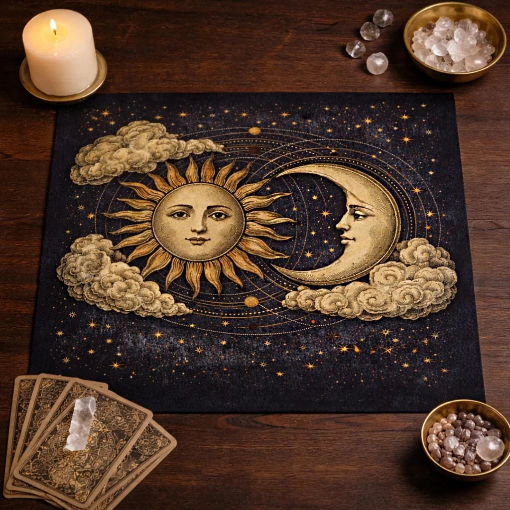 Sun and Moon Celestial Tarot Altar Cloth Divination Mat-MoonChildWorld