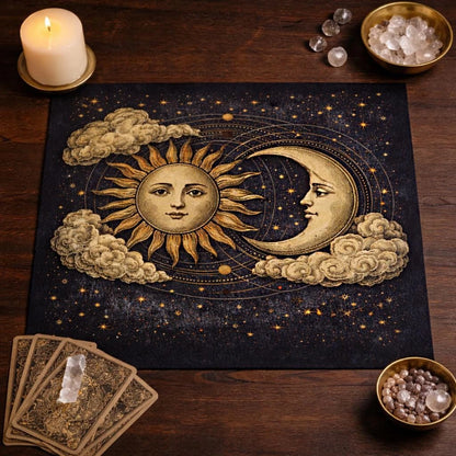 Sun and Moon Celestial Tarot Altar Cloth Divination Mat-MoonChildWorld