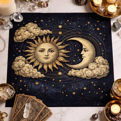 Sun and Moon Celestial Tarot Altar Cloth Divination Mat-MoonChildWorld