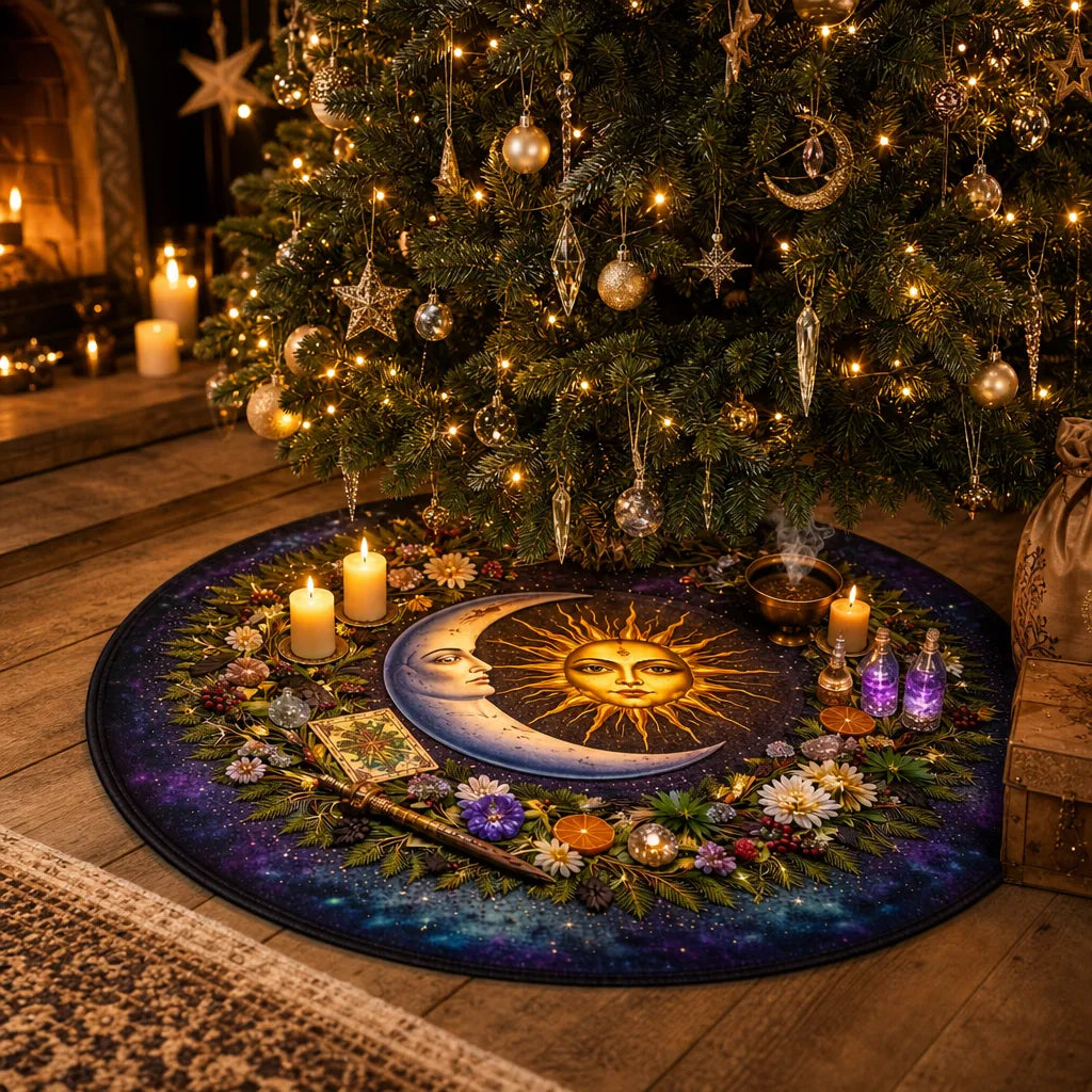 Sun and Moon Celestial Yule Tree Skirt – Pagan Witchy Gothic Decor_mockup_3.webp