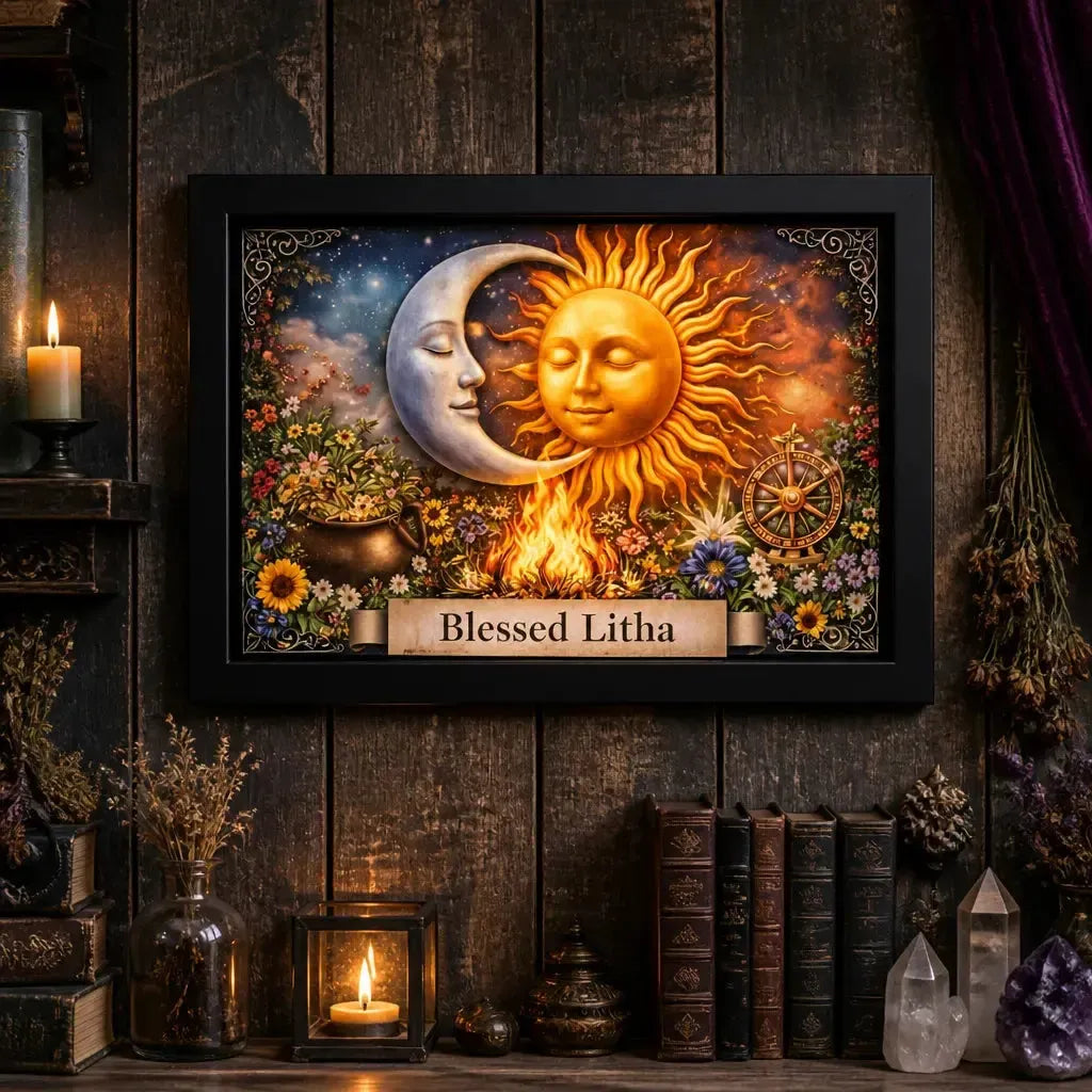 Sun and Moon Goddess Black Framed Art Print - Pagan Litha  Canvas Wall Art for Wicca Sacred Decor_mockup_2.webp
