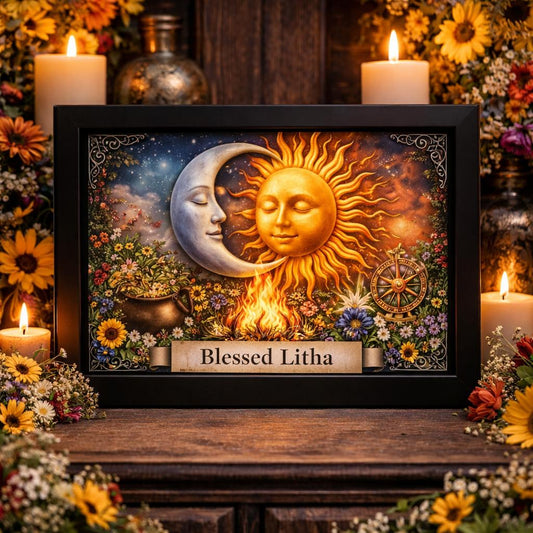 Sun and Moon Goddess Black Framed Art Print - Pagan Litha Canvas Wall Art for Wicca Sacred Decor-MoonChildWorld