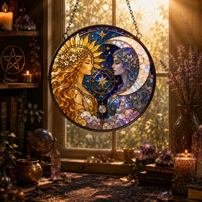 Sun and Moon Goddess Glass Suncatcher - sunlight glow
