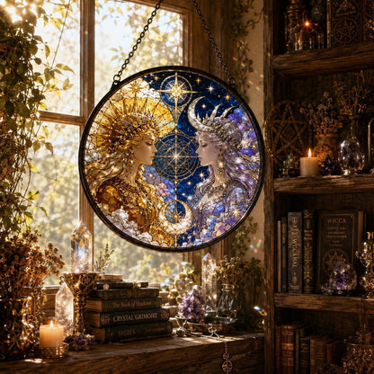 Sun and Moon Goddess Glass Suncatcher - sunlight glow