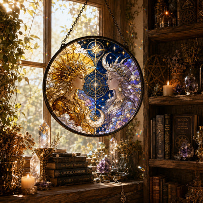 Sun and Moon Goddess Glass Suncatcher - sunlight glow