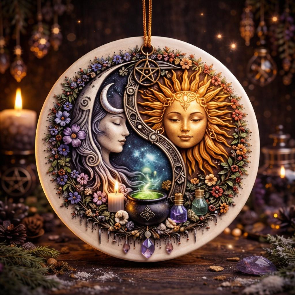 Sun and Moon Goddess Wicca Yule Ceramic Ornament – Celestial Christmas Ornament-MoonChildWorld