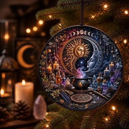Sun and Moon Pagan Altar Christmas Ceramic Ornament – Wiccan Yule Home Decor_mockup_1.webp