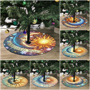 Celestial Sun Moon Christmas Tree Skirt for Yule Decor