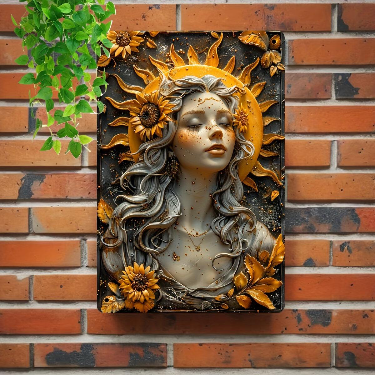 Sunflower Girl Sun Goddess Metal Sign Celestial Home Decor-MoonChildWorld