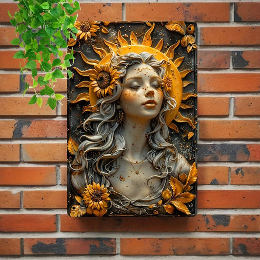 Sunflower Girl Sun Goddess Metal Sign Celestial Home Decor-MoonChildWorld