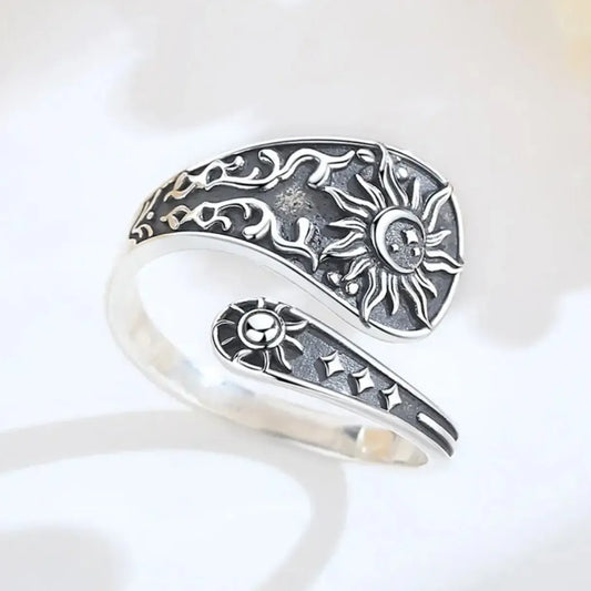 Sunflower Sun & Moon Ring, 925 Sterling Silver Adjustable, product view 2 of 4