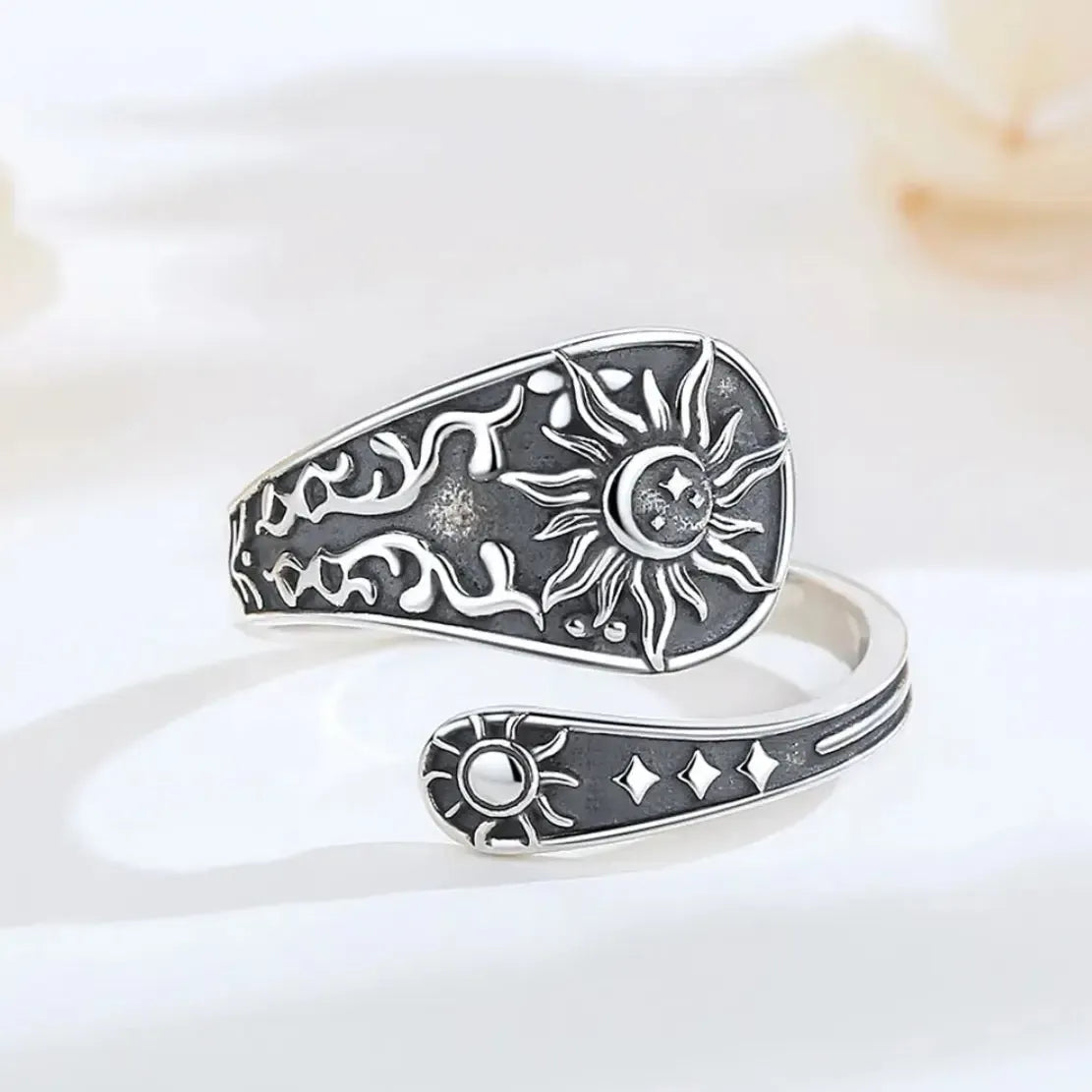 Sunflower Sun & Moon Ring, 925 Sterling Silver Adjustable, product view 3 of 4