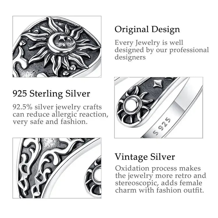 Sunflower Sun & Moon Ring, 925 Sterling Silver Adjustable, product view 4 of 4