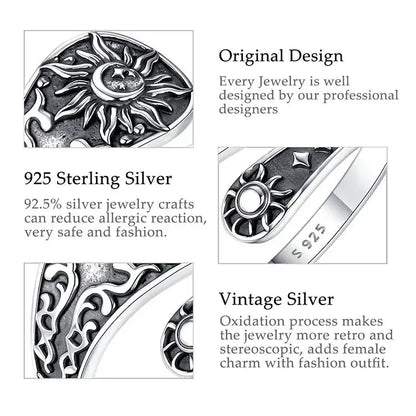 Sunflower Sun & Moon Ring, 925 Sterling Silver Adjustable, product view 4 of 4