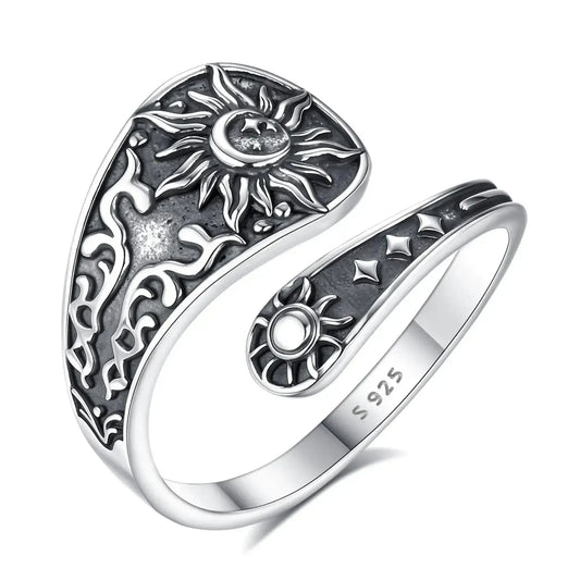 Sunflower Sun & Moon Ring, 925 Sterling Silver Adjustable, product view 1 of 4