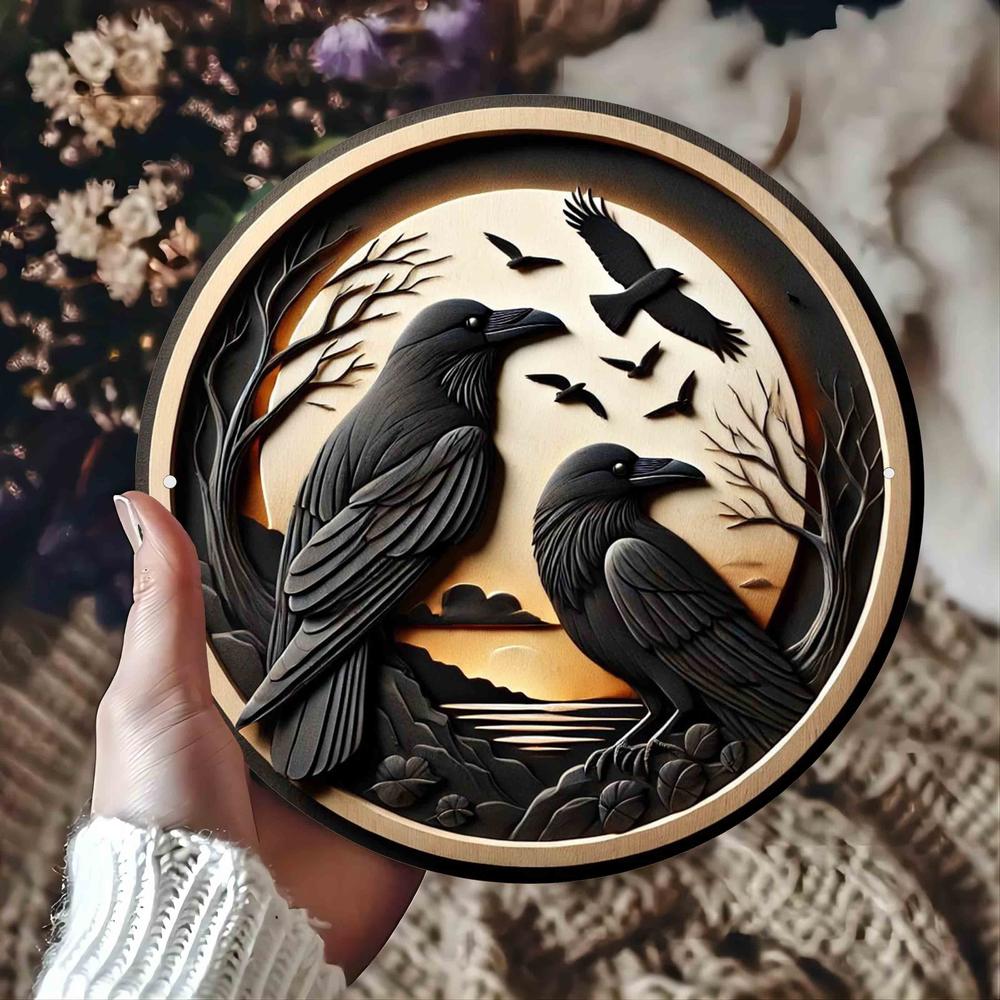 Sunset Dark Crow Metal Sign Black Raven Wall Sign Art Gothic Home Decor-MoonChildWorld