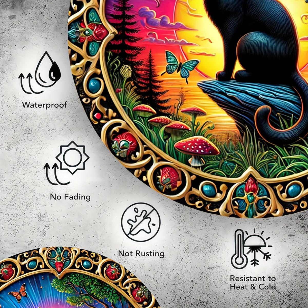 Sunset and Black Cat Metal Sign Gift For Cat Lovers-MoonChildWorld