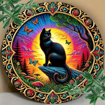 Sunset and Black Cat Metal Sign Gift For Cat Lovers-MoonChildWorld