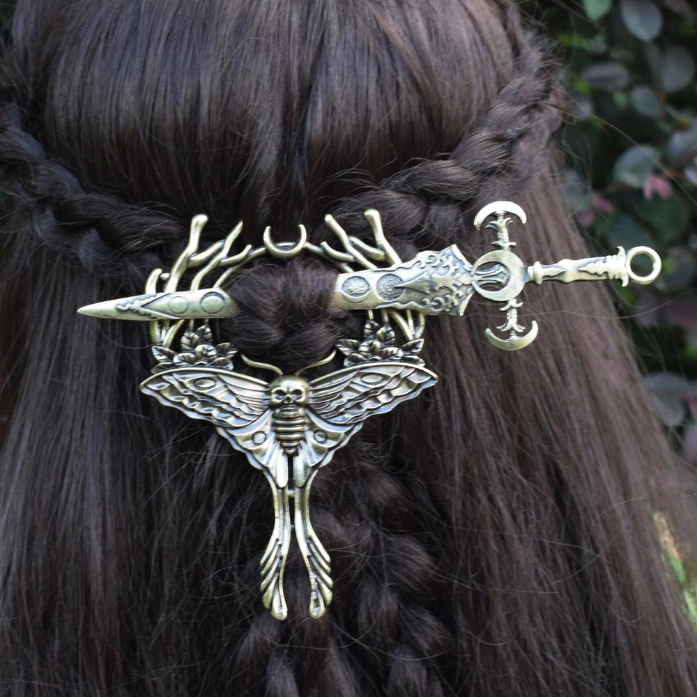Sword Axe Dragon Gothic Moth Hairpin - Nordic Viking Hair Accessories - Wicca Pagan Hairclip-MoonChildWorld