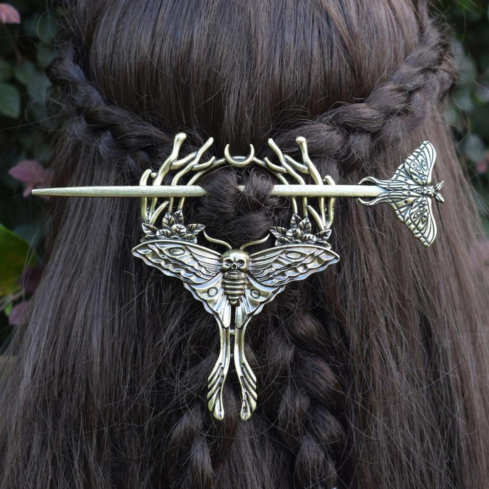Sword Axe Dragon Gothic Moth Hairpin - Nordic Viking Hair Accessories - Wicca Pagan Hairclip-MoonChildWorld