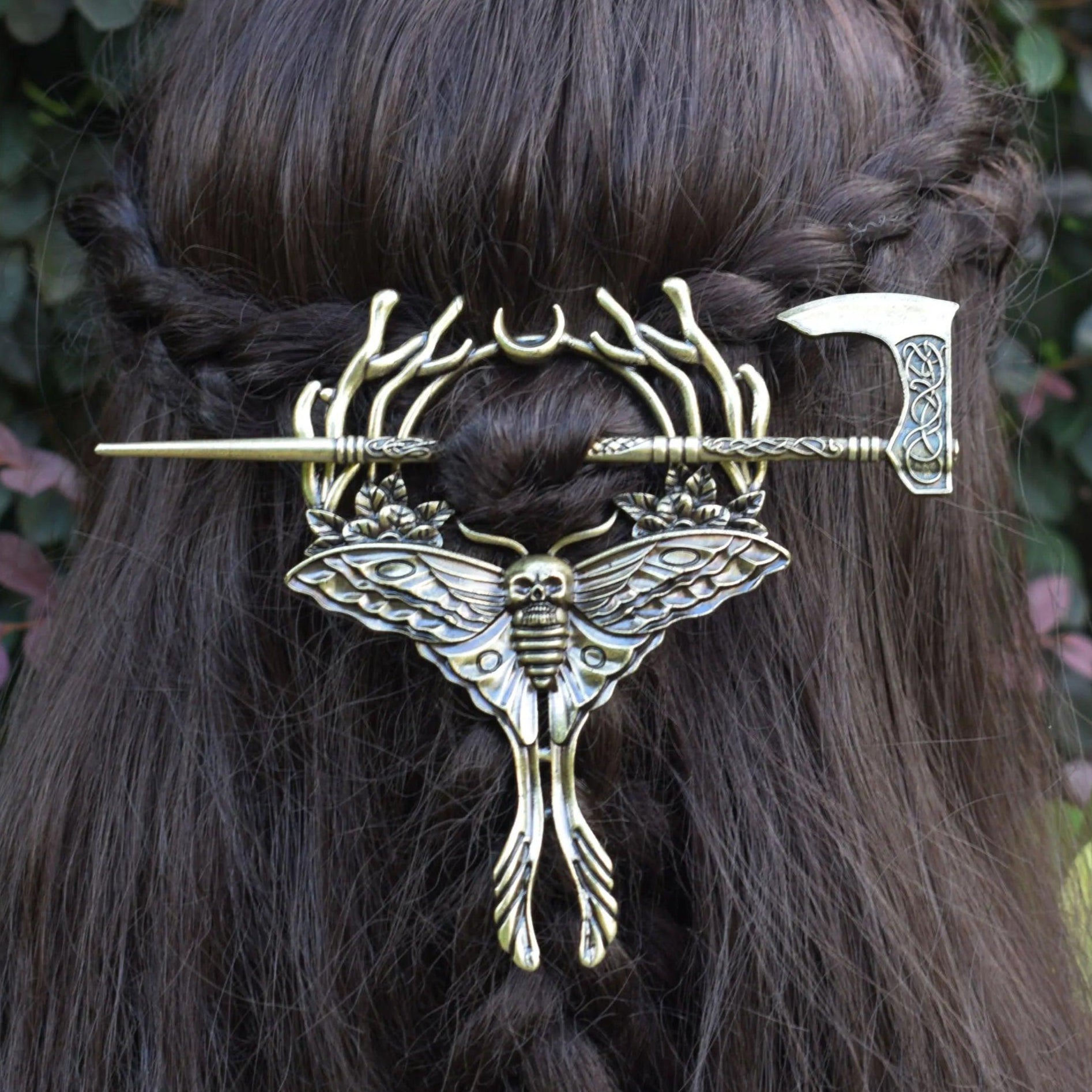 Sword Axe Dragon Gothic Moth Hairpin - Nordic Viking Hair Accessories - Wicca Pagan Hairclip-MoonChildWorld