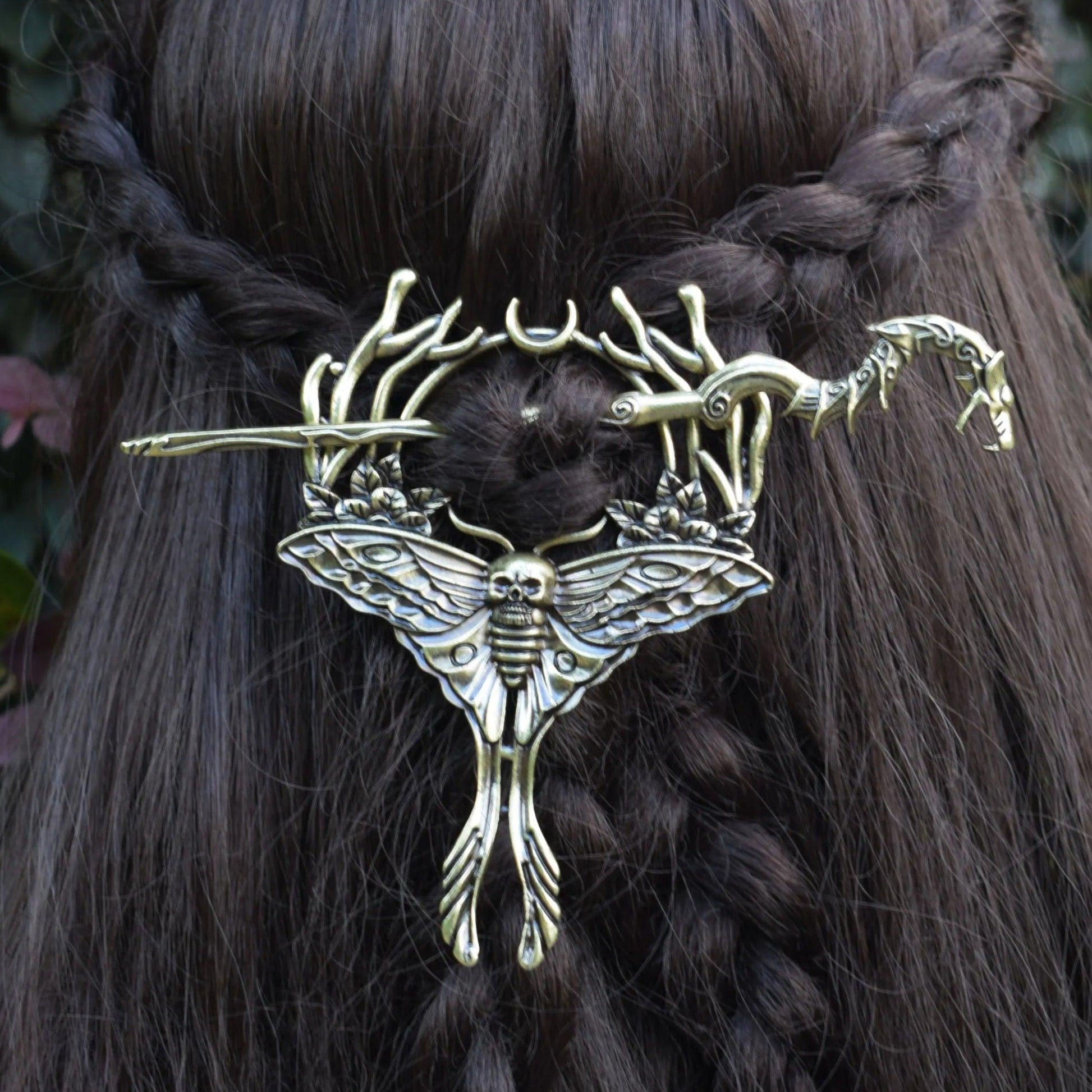 Sword Axe Dragon Gothic Moth Hairpin - Nordic Viking Hair Accessories - Wicca Pagan Hairclip-MoonChildWorld