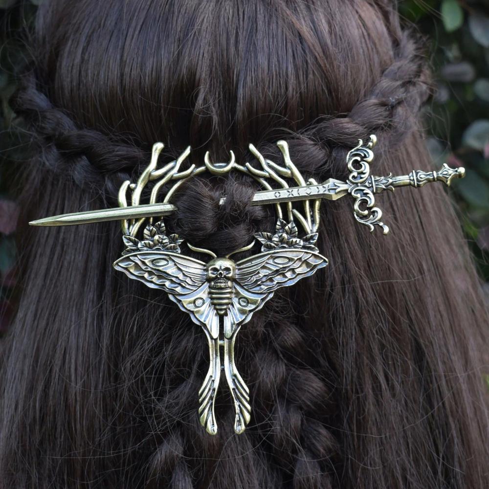 Sword Axe Dragon Gothic Moth Hairpin - Nordic Viking Hair Accessories - Wicca Pagan Hairclip-MoonChildWorld