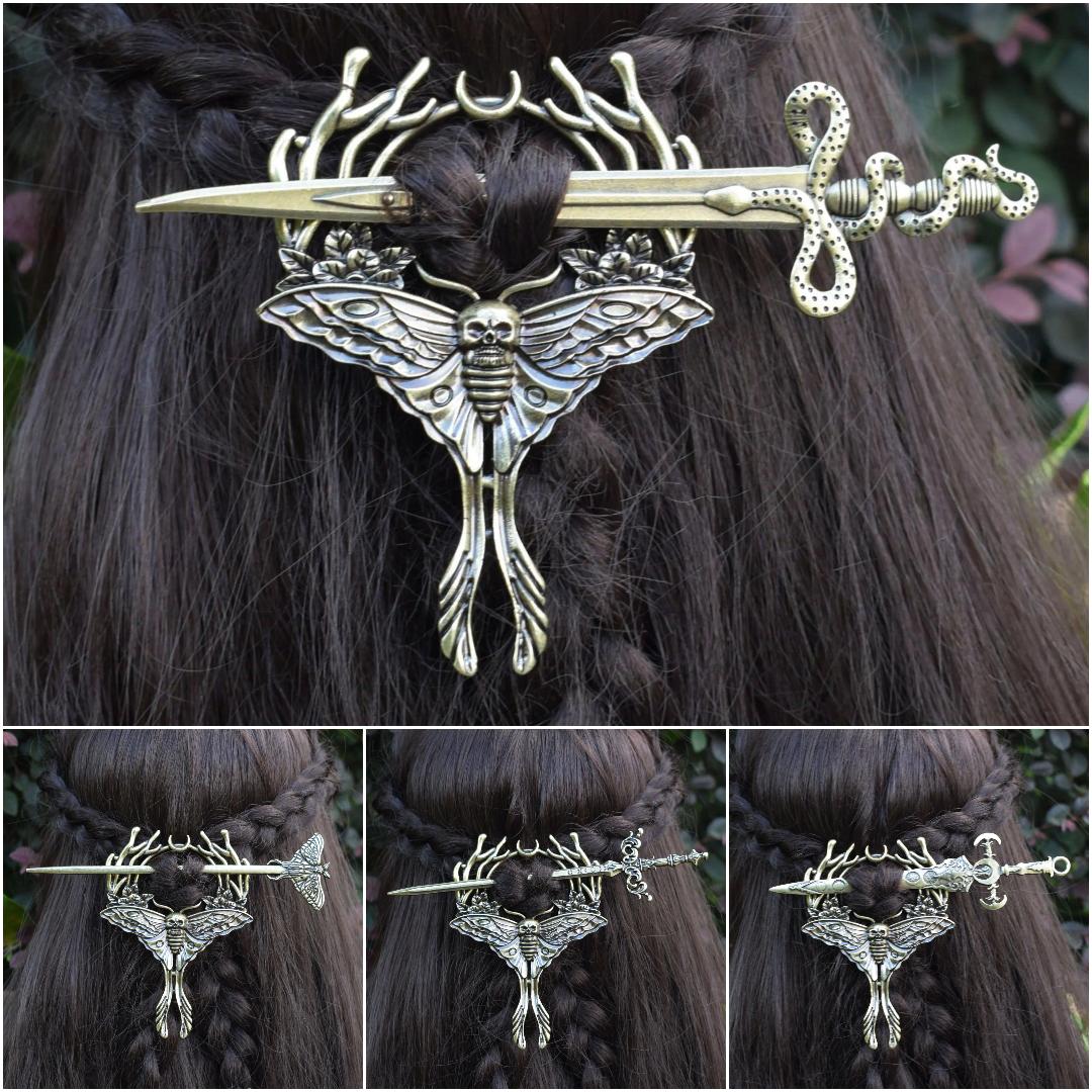 Sword Axe Dragon Gothic Moth Hairpin - Nordic Viking Hair Accessories - Wicca Pagan Hairclip-MoonChildWorld