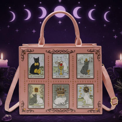 Tarot Cat Witchy Handbag Tote - Occult Cat Crossbody Bag for Witch, Wiccan-MoonChildWorld