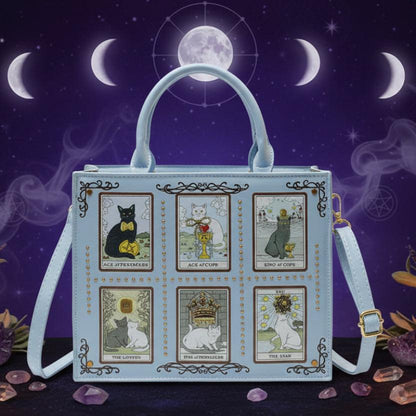 Tarot Cat Witchy Handbag Tote - Occult Cat Crossbody Bag for Witch, Wiccan-MoonChildWorld