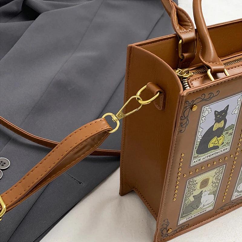 Tarot Cat Witchy Handbag Tote - Occult Cat Crossbody Bag for Witch, Wiccan-MoonChildWorld