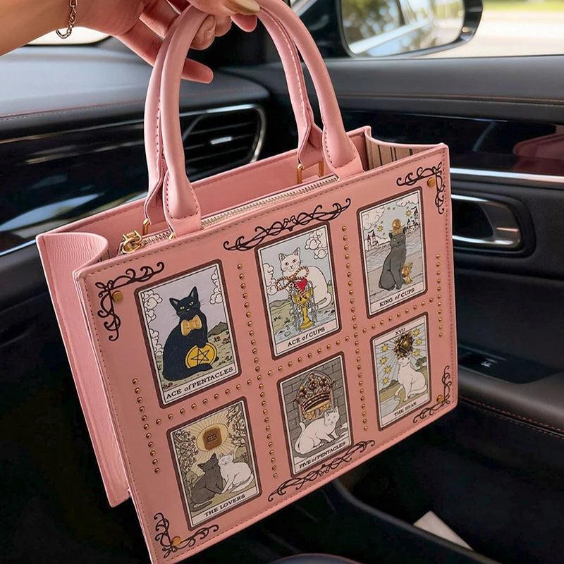 Tarot Cat Witchy Handbag Tote - Occult Cat Crossbody Bag for Witch, Wiccan-MoonChildWorld