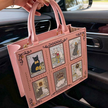 Tarot Cat Witchy Handbag Tote - Occult Cat Crossbody Bag for Witch, Wiccan-MoonChildWorld