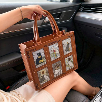 Tarot Cat Witchy Handbag Tote - Occult Cat Crossbody Bag for Witch, Wiccan-MoonChildWorld
