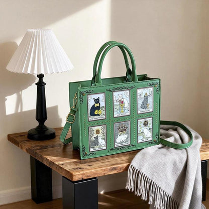 Tarot Cat Witchy Handbag Tote - Occult Cat Crossbody Bag for Witch, Wiccan-MoonChildWorld