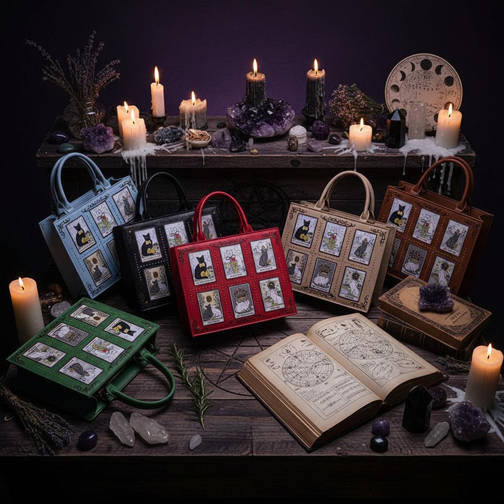 Tarot Cat Witchy Handbag Tote - Occult Cat Crossbody Bag for Witch, Wiccan-MoonChildWorld