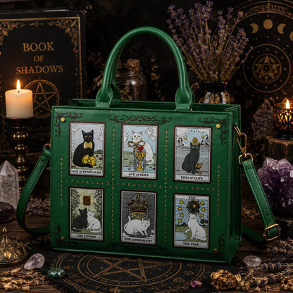 Tarot Cat Witchy Handbag Tote - Occult Cat Crossbody Bag for Witch, Wiccan-MoonChildWorld
