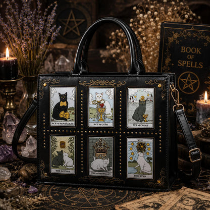Tarot Cat Witchy Handbag Tote - Occult Cat Crossbody Bag for Witch, Wiccan-MoonChildWorld
