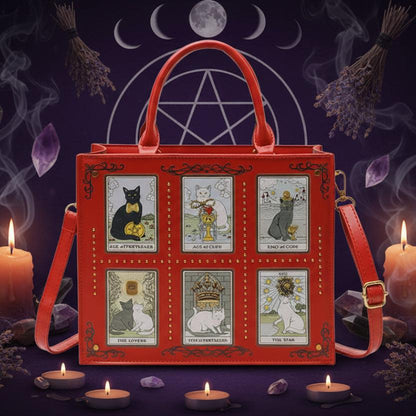 Tarot Cat Witchy Handbag Tote - Occult Cat Crossbody Bag for Witch, Wiccan-MoonChildWorld
