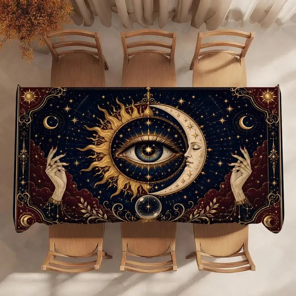 Occult eye tablecloth – ritual table setting detail