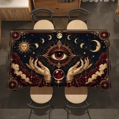 Tarot eye tablecloth – divination altar table cloth, full spread view
