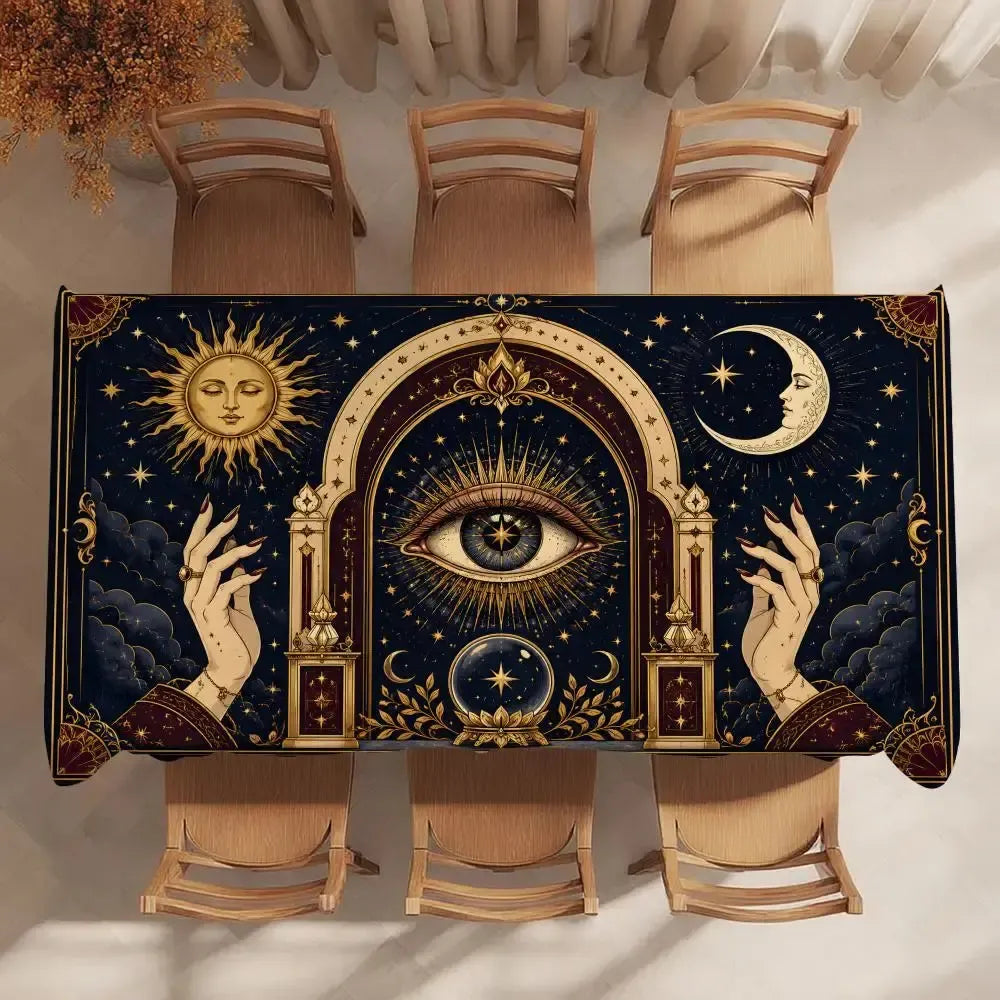 Tarot eye table cover – woven polyester fabric texture detail