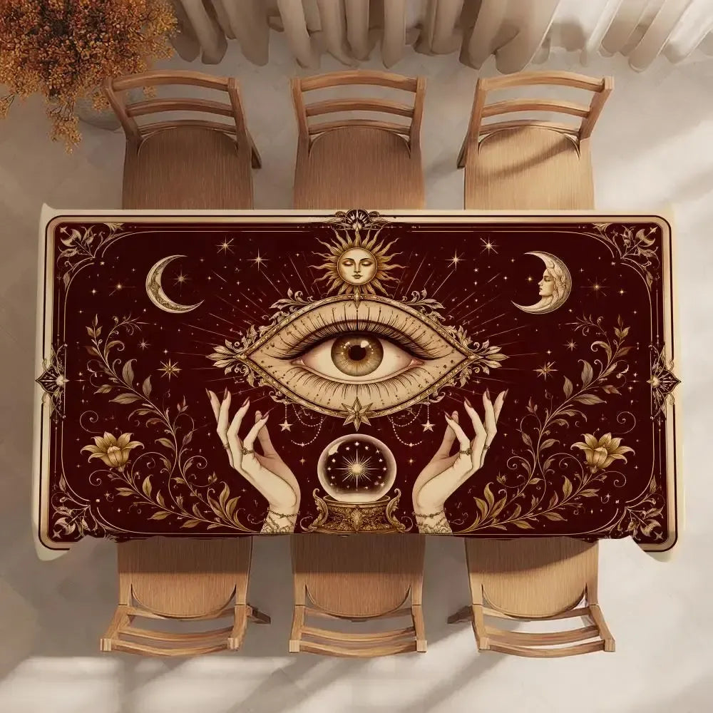 All-seeing eye tablecloth – witchy dining room decor