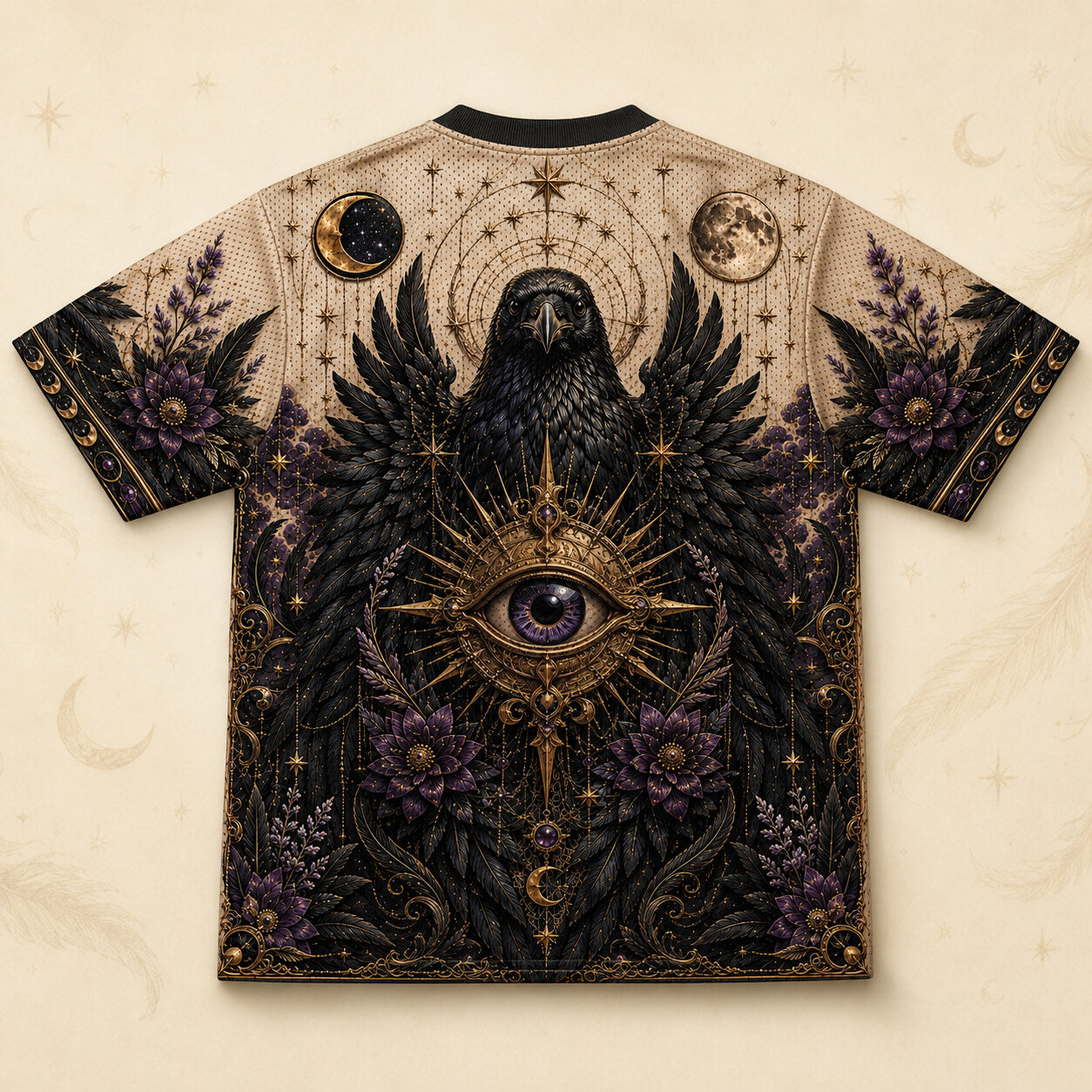 Tarot Raven Witch T-Shirt All Seeing Eye Parchment Gothic Tee back view