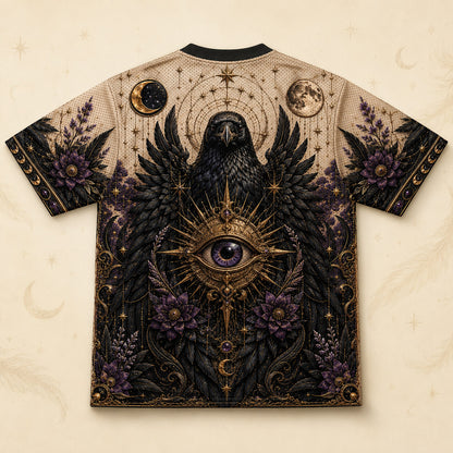 Tarot Raven Witch T-Shirt All Seeing Eye Parchment Gothic Tee back view